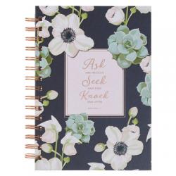  Christian Art Gifts Inspirational Journal, Ask Seek Knock Wide Ruled Notebook, Matthew 7:7 Bible Verse, Blue, 192 Lined Pages W/Scripture, (8.4\" X 6.4 