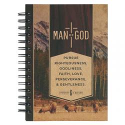  Christian Art Gifts Inspirational Journal, Man of God Wide Ruled Notebook, 1 Tim. 6:11 Bible Verse, Brown, 192 Lined Pages W/Scripture, (8.4\" X 6.4\" X 
