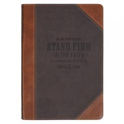  Christian Art Gifts Classic Journal Stand Firm 1 Cor. 16:13 Bible Verse, Inspirational Scripture Notebook, Ribbon Marker, Two-Tone Brown Vegan Leather 