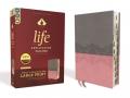  Niv, Life Application Study Bible, Third Edition, Large Print, Leathersoft, Gray/Pink, Indexed, Red Letter Edition 