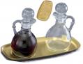  Cruet Set 6 oz with Brass Lacuered Tray Indented 