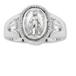  Mary Miraculous Medal Ring Sterling Silver with Cubics 