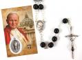 Rosary Black ST. POPE JOHN PAUL II & HOLY CARD 