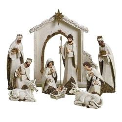  Nativity Set 11 inch Ivory & Gold 10 Pieces 