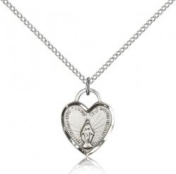  Mary MIRACULOUS Medal Heart Pendant Sterling Silver 5/8 inch 