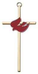  Cross Holy Spirit 6 inch Brass & Red Enamel 