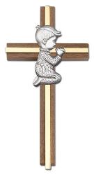  Children\'s Cross Praying Boy Walnut/Silver 6 inch 