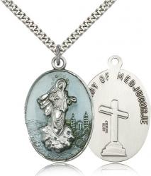  MARY OUR LADY OF MEDJUGORJE Pendant Sterling Silver  1-3/8 inch 