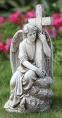  Angel Seated Holding Cross Statue 13 inch Outdoor Garden 