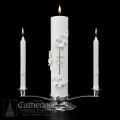  Wedding Candles 3-Piece Silver Accent Set with Stand 