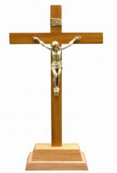  Crucifix Standing 10\" Wood, Brass Corpus 