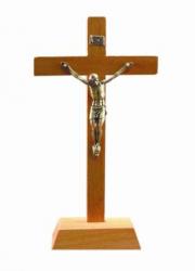  Crucifix Standing 7.5\" Wood, Brass Corpus (AVAILABLE MAR 2023) 