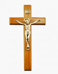  Crucifix 8\" Wood, Silver Corpus 