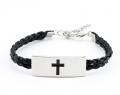  Bracelet Confirmation Leather with Silver Cross Motif 