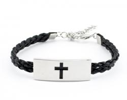  Bracelet First Communion Leather with Silver Cross Motif 