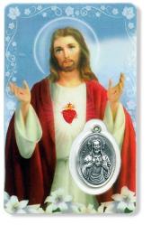  PRAYER CARD SACRED HEART of JESUS WITH MEDAL 