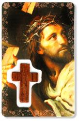  PRAYER CARD JESUS CRUCIFIED WITH WOOD CROSS 