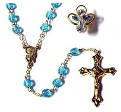  Rosary Blue Aquamarine & Angel Pin - MARCH Birthstone 