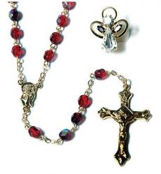  Rosary Red Ruby & Angel Pin - JULY Birthstone 