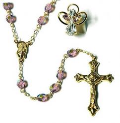  Rosary Pink Zircon & Angel Pin - OCTOBER Birthstone 