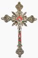  Crucifix 8" Silver Metal, Red Inlay 