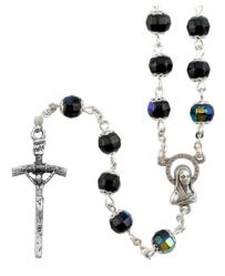  Rosary Black Crystal Silver Double Capped 