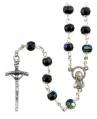  Rosary Black Crystal Silver Capped 