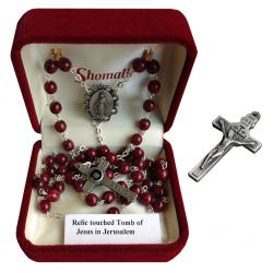  Rosary Red Burgundy with Relic Touched to the Tomb of Jesus 