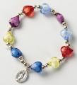  Bracelet Heart Bead Multi Coloured Rosary 