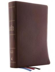  The NKJV, Open Bible, Genuine Leather, Brown, Red Letter Edition, Comfort Print: Complete Reference System 